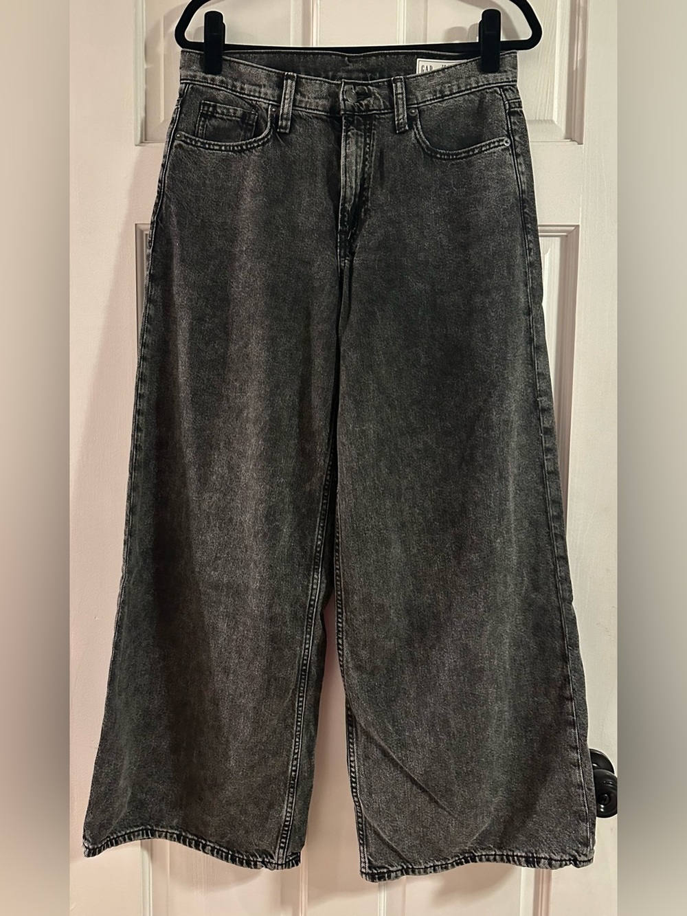 Gap Baggy Midrise Ultrasoft Denim Jeans in Washed Black Wide-Leg Jeans Size 28